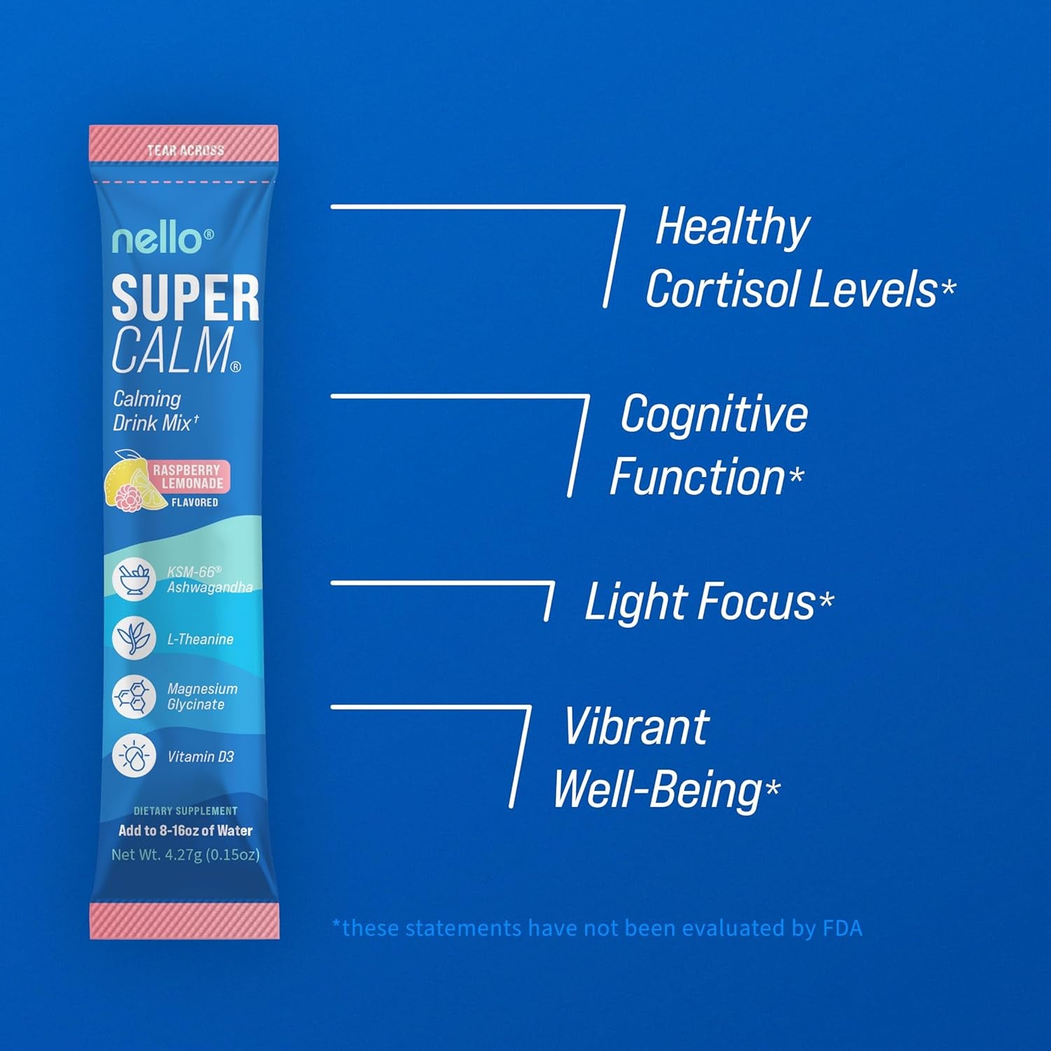 Supercalm Powdered Drink Mix, Raspberry Lemonade, L Theanine, Ksm-66 Ashwagandha, Magnesium Glycinate, Vitamin D 3, Supplements for Relaxation & Focus, No Sugar, Non GMO, on the Go, 20 Ct